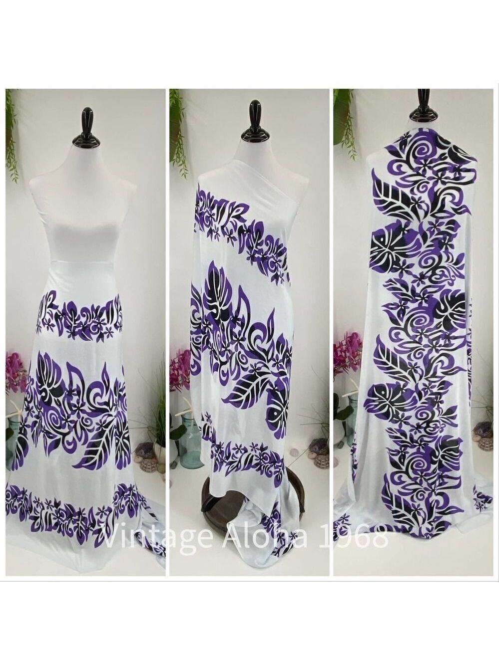Black/Purple Vine Monstera SARONG Pareo Lavalava Beach Skirt Summer Scarf
